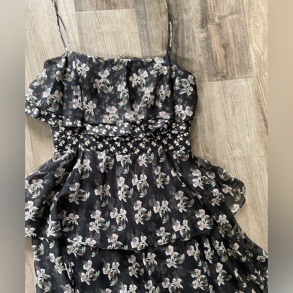 Jill Jill Stuart Black Floral Printed Kiera Ruffle Gown Sleeveless Square Neck 6 - Picture 6 of 9